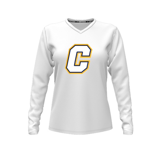 [FTLVCFWH-FYXS-LOGO2] Decker Comfort T-Shirt (Female Youth XS, White, V Neck, Logo 2, Long Sleeve)