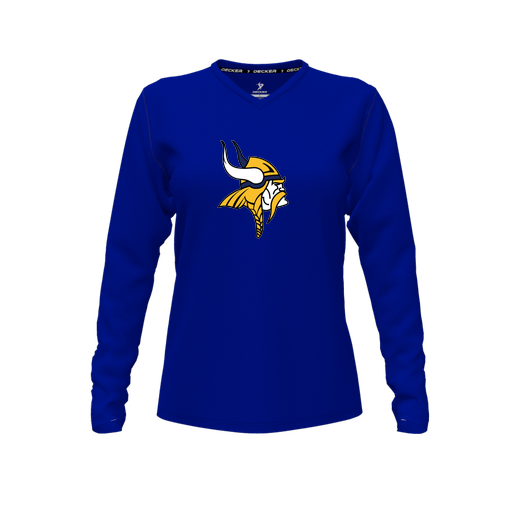 [CUS-DFW-TEES-PER-VNK-LSL-RYL-FYXS-LOGO3] Decker Performance T-Shirt (Female Youth XS, Royal, V Neck, Logo 3, Long Sleeve)